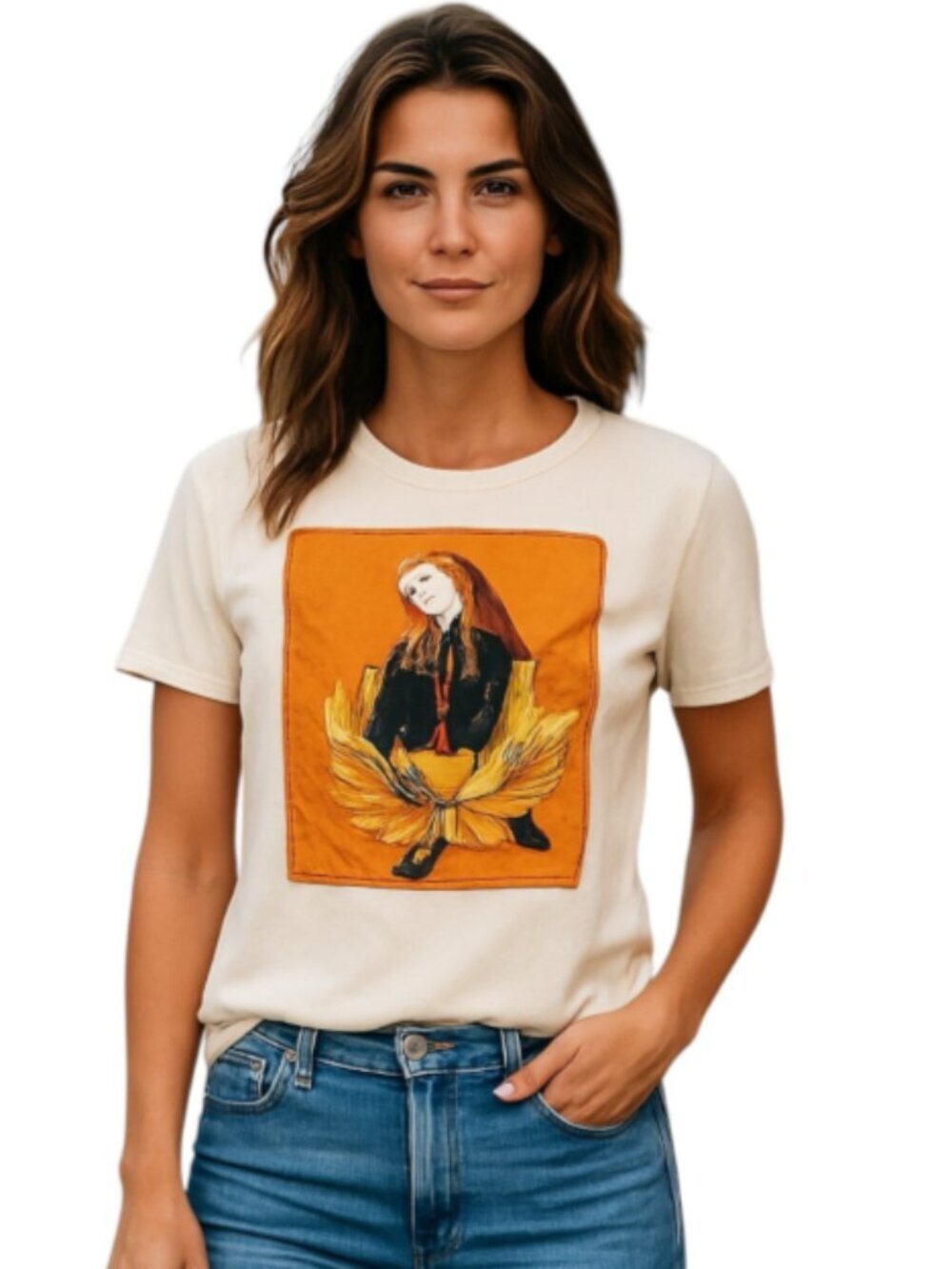 ZARA Basic Small Off-White Short Sleeve T-Shirt Orange Black Gold Female Picture